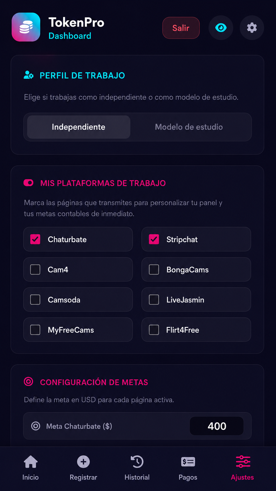 TokenPro ajustes
