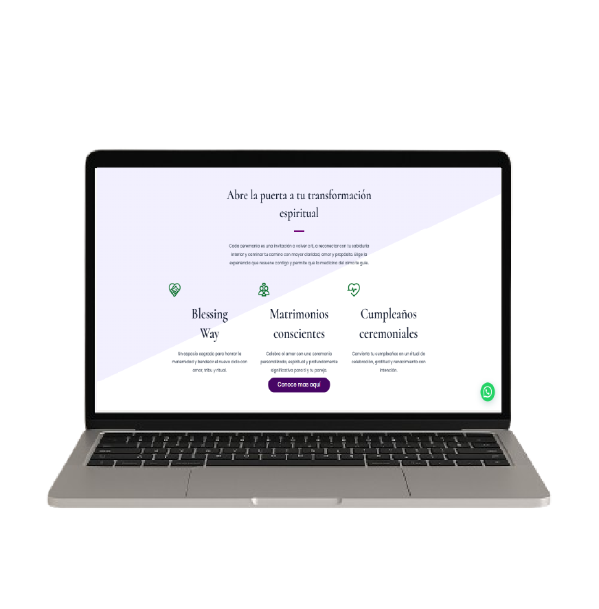 Vista de servicios espirituales ofrecidos por Nathuraleza: temazcal, círculos de luna, ceremonias
