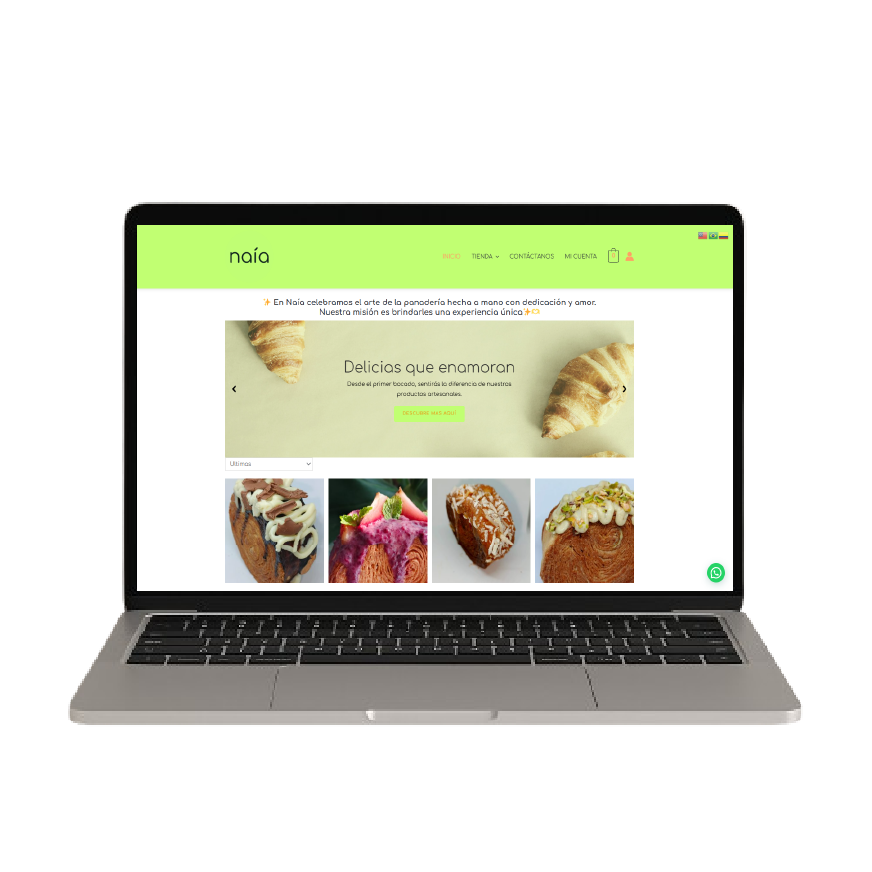 Página web para Naia Panadería, diseño artesanal con enfoque en repostería creativa